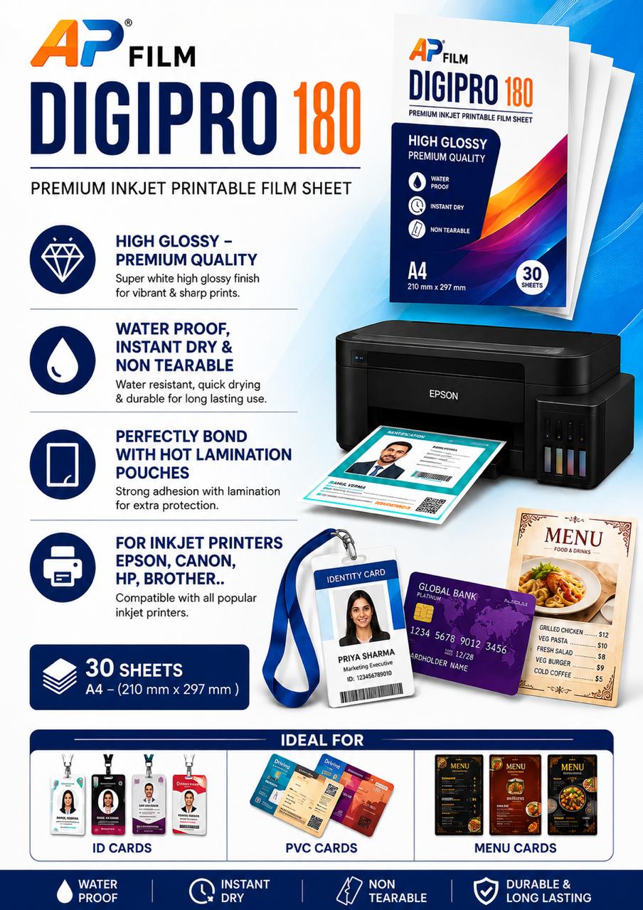 AP Film DigiPro 180 - Premium Inkjet Printable Film Sheet - A4 Size